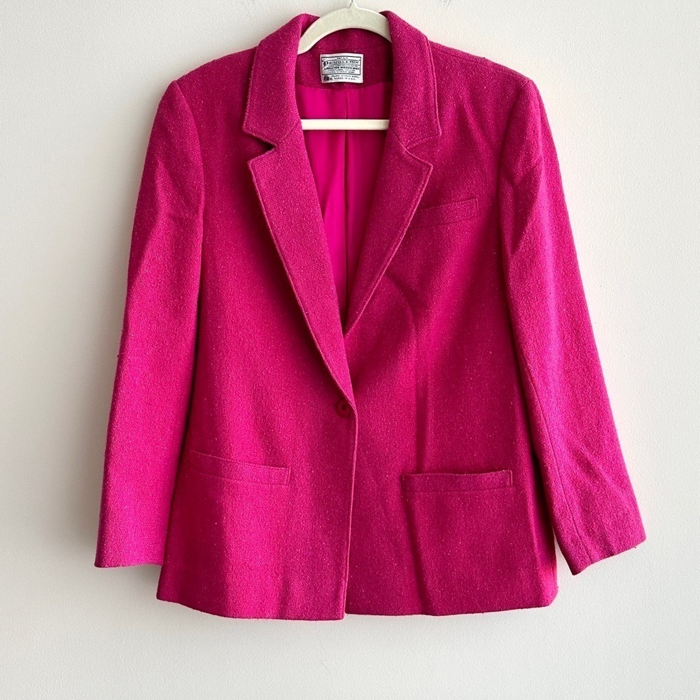 Pendleton Women's Fuchsia Wool Blazer, Bright Pink Jacket, Size Large